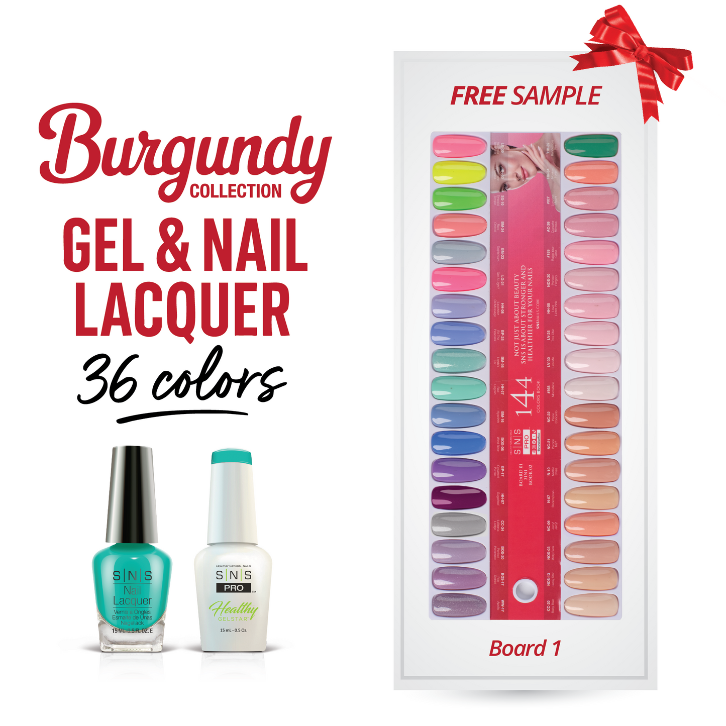 SNS Pro - Burgundy Book Collection - Gel & Lacquer Duo - 36 Colors Bundle - Board 1