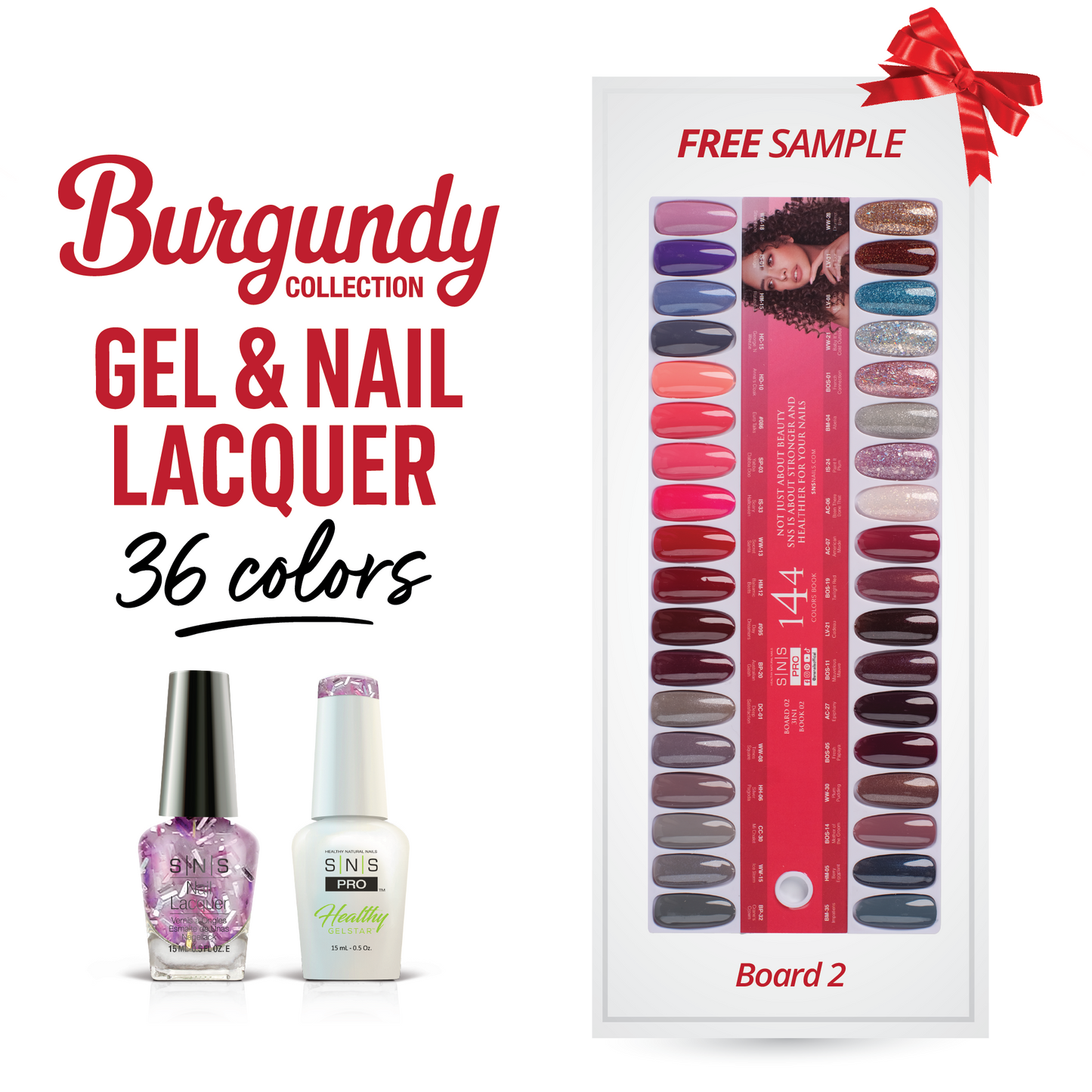 SNS Pro - Burgundy Book Collection - Gel & Lacquer Duo - 36 Colors Bundle - Board 2