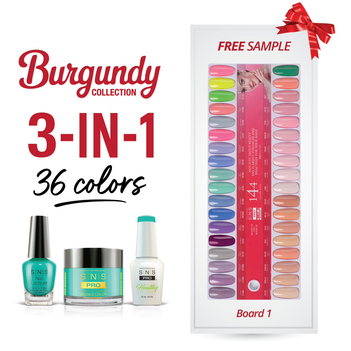 SNS Pro - Burgundy Book Collection - 3in1 - 36 Colors Bundle - Board 1