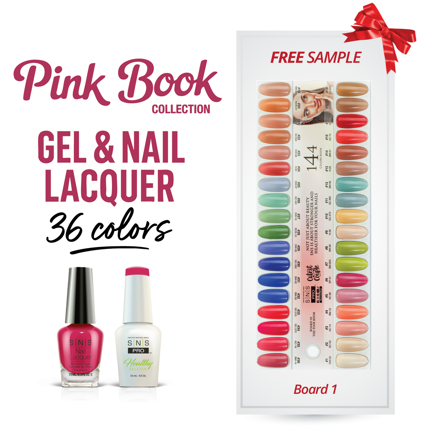 SNS Pro - Pink Book Collection - Gel & Lacquer Duo - 36 Colors Bundle - Board 1