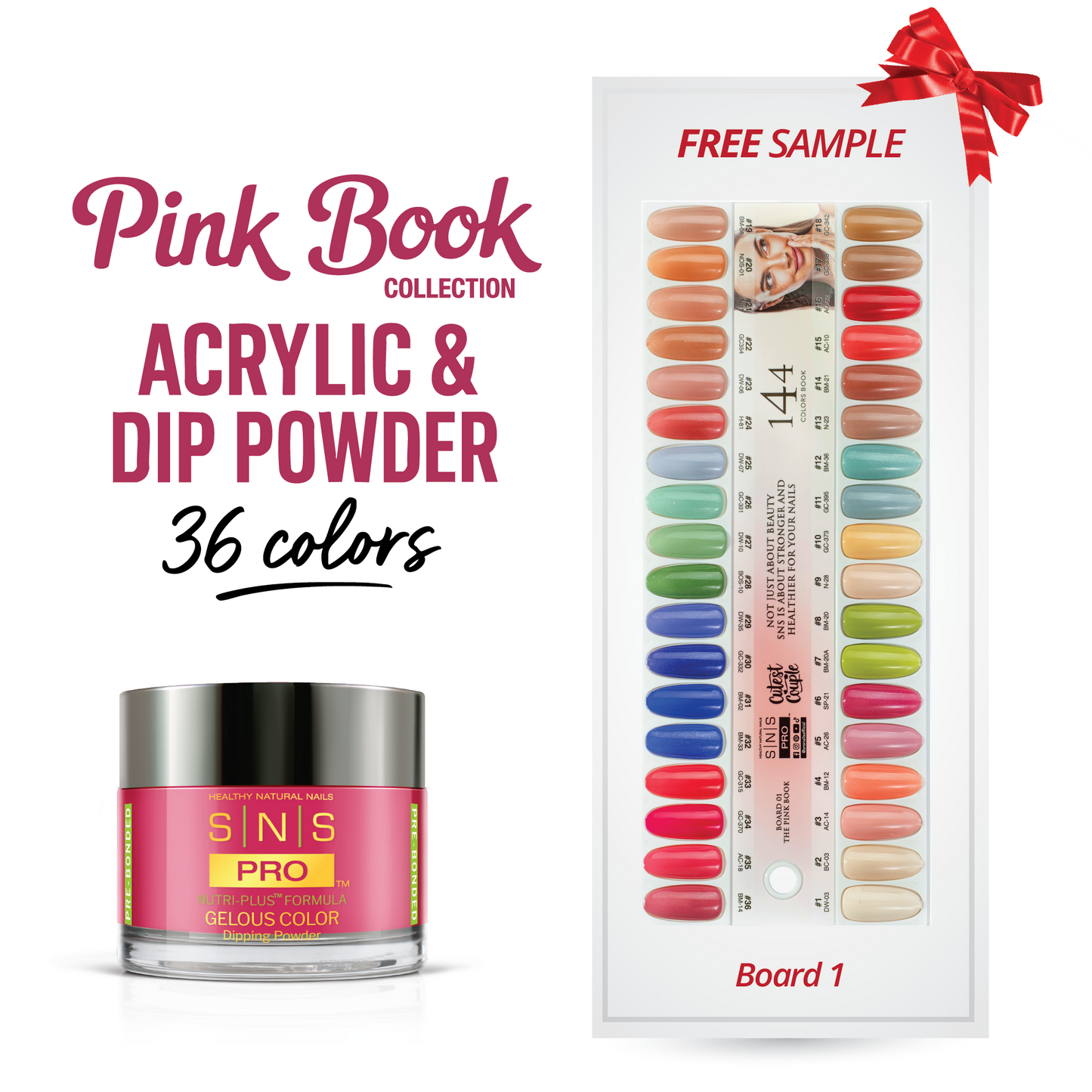 SNS Pro - Pink Book Collection - Dip/Acrylic Powder - 36 Colors Bundle - Board 1